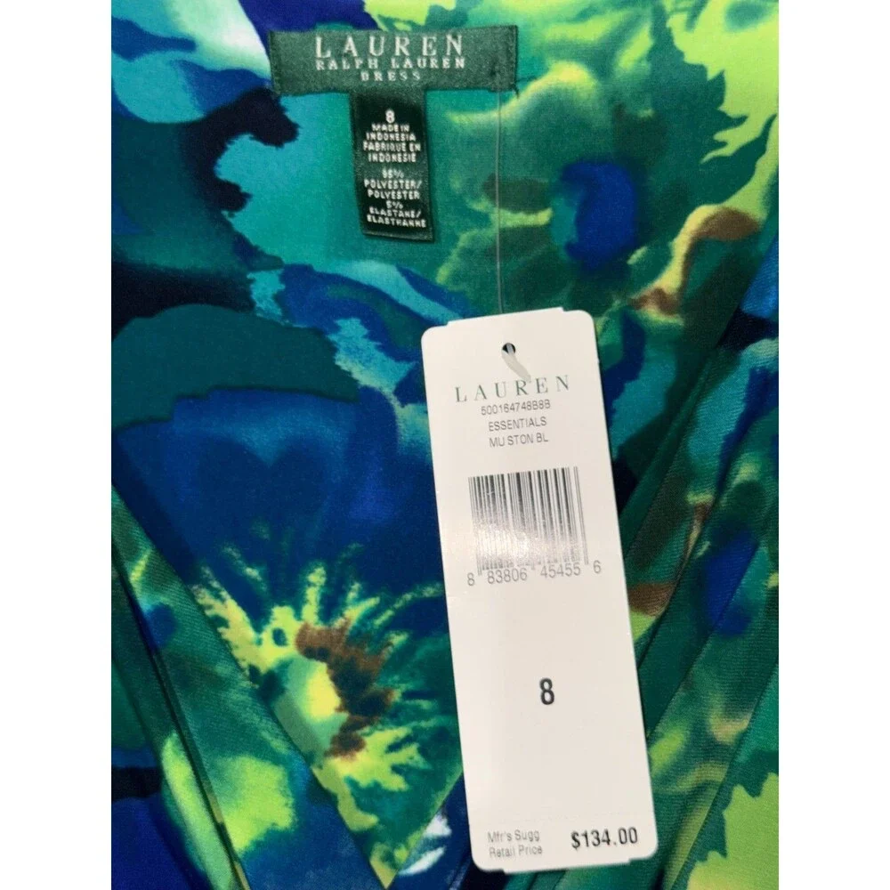 Ralph Lauren NWT Blue/Green Floral V-Neck Sheath Cocktail Dress Sz 8 ($134 Ret)